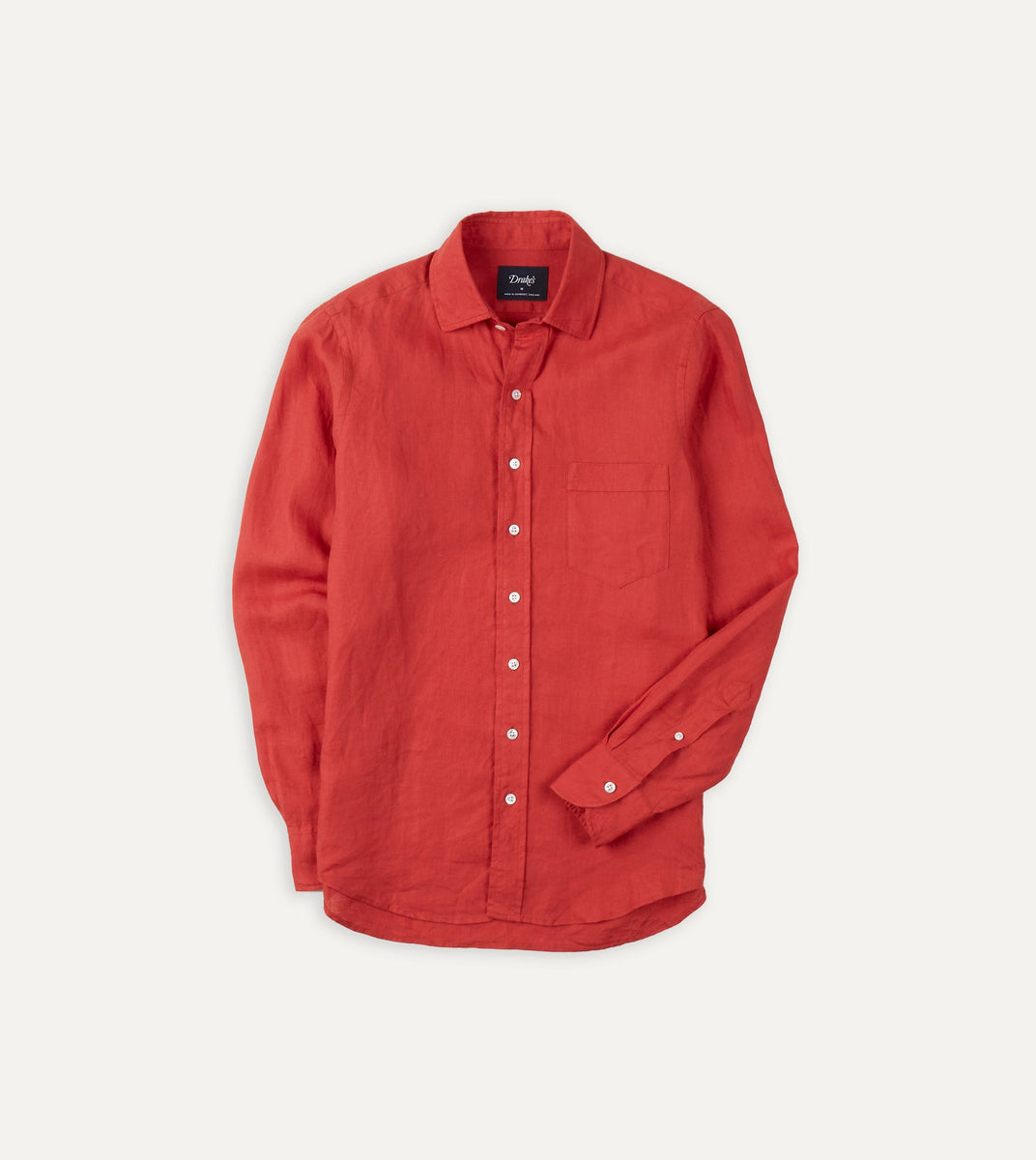 Red Linen Spread Collar Shirt Drakes
