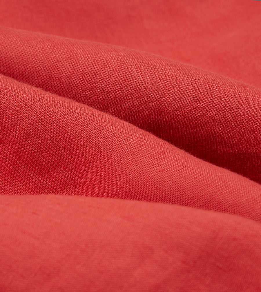 Red Linen Spread Collar Shirt