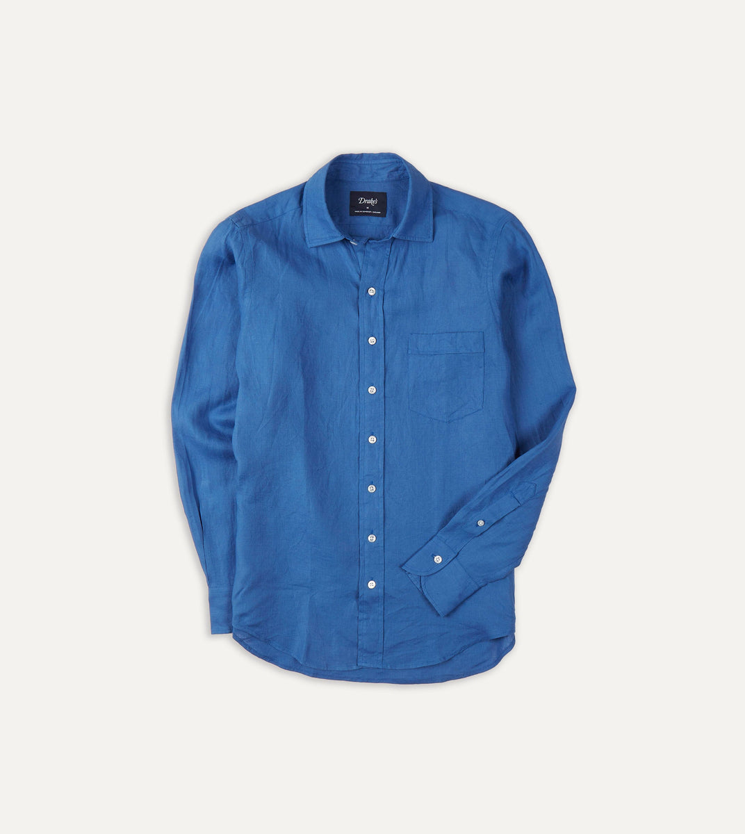 Bright Navy Linen Spread Collar Shirt Drakes