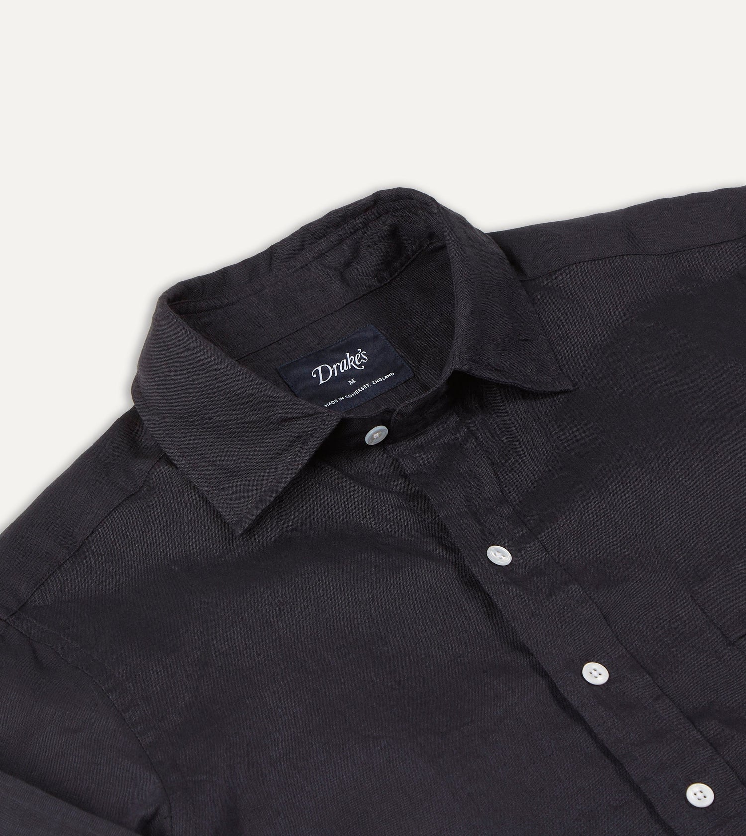 Dark Navy Linen Spread Collar Shirt
