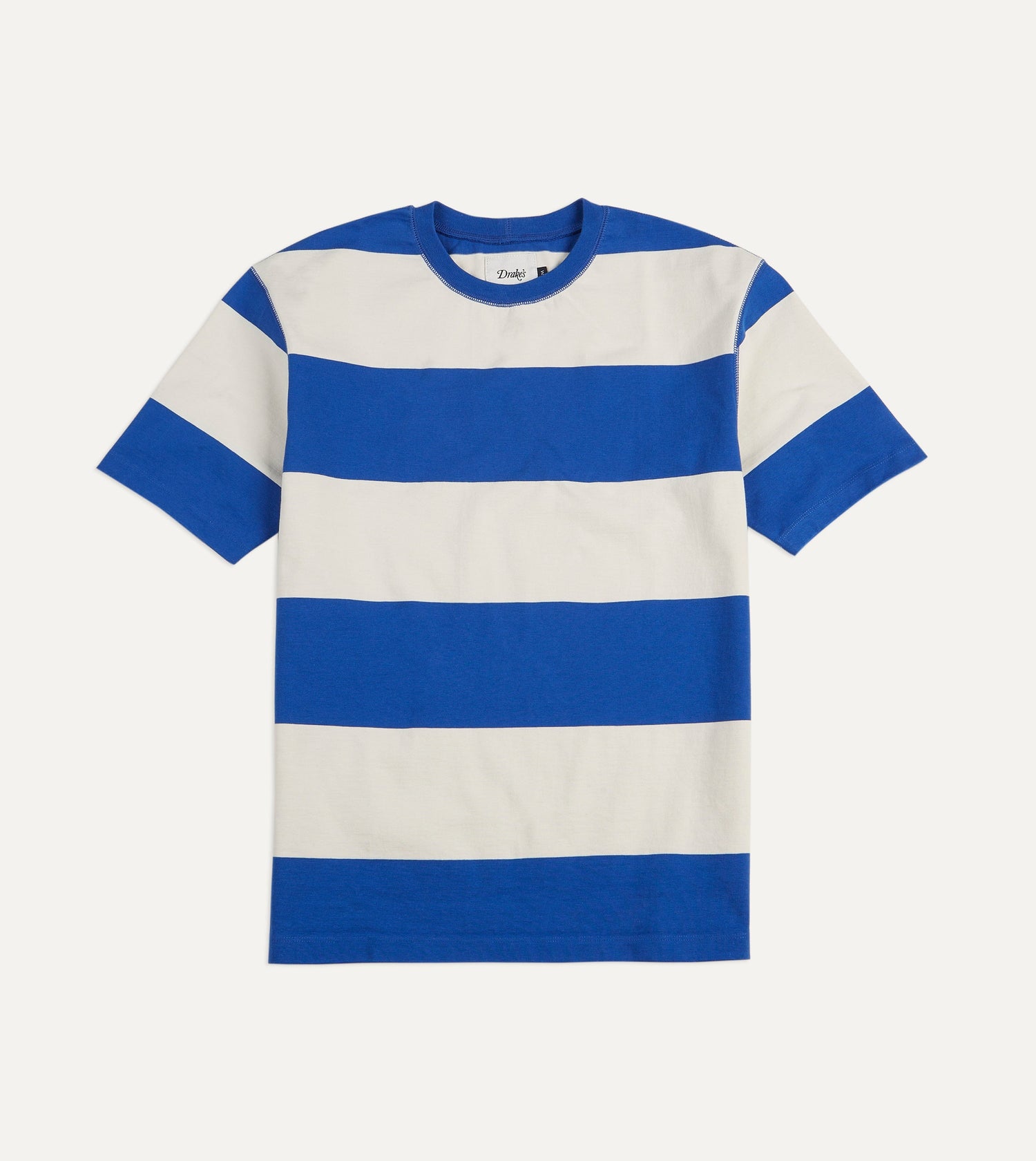 Blue and White Wide Stripe Heavy Cotton Crew Neck Hiking T-Shirt