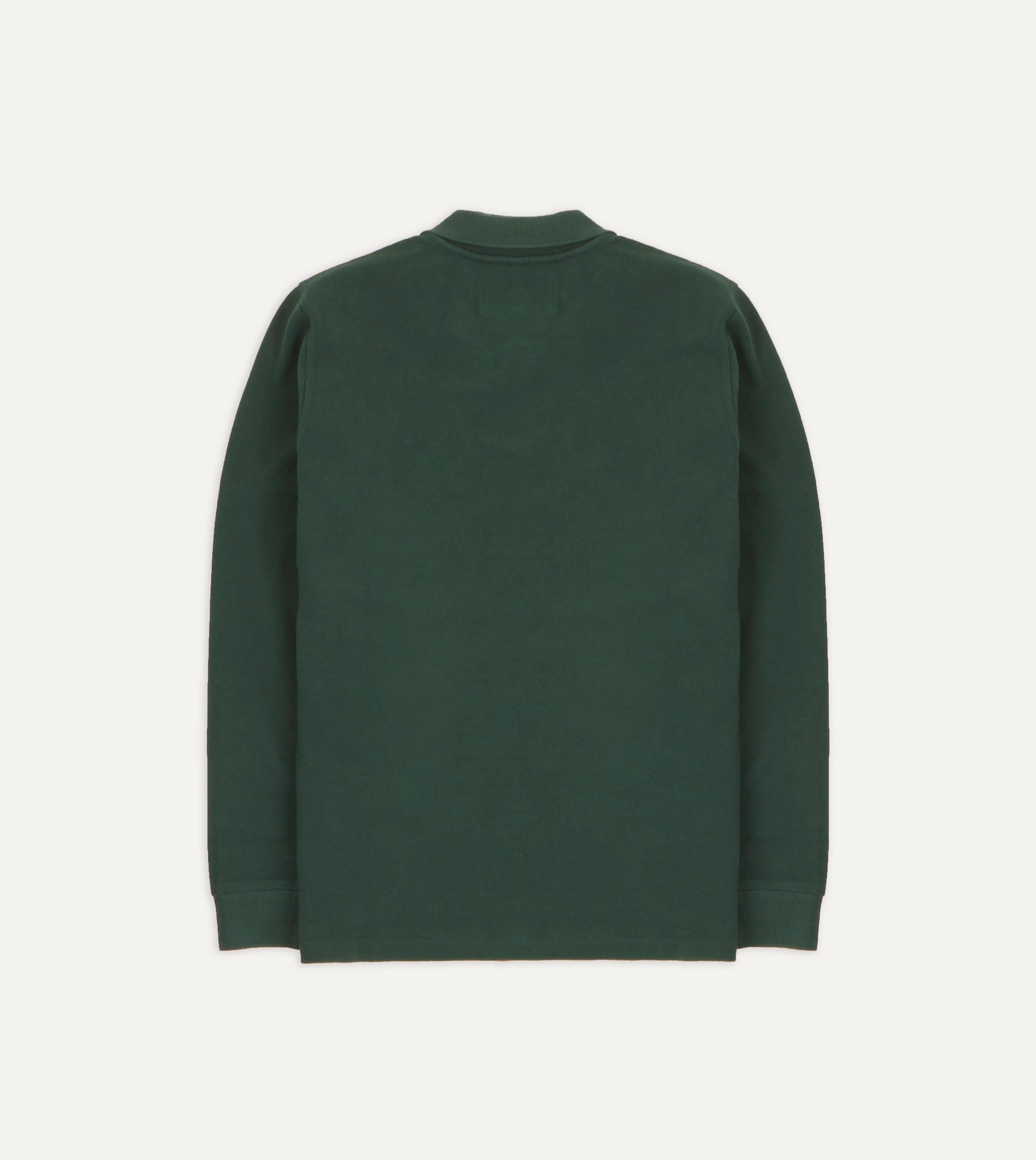 Green Pique Cotton Long-Sleeve Polo Shirt