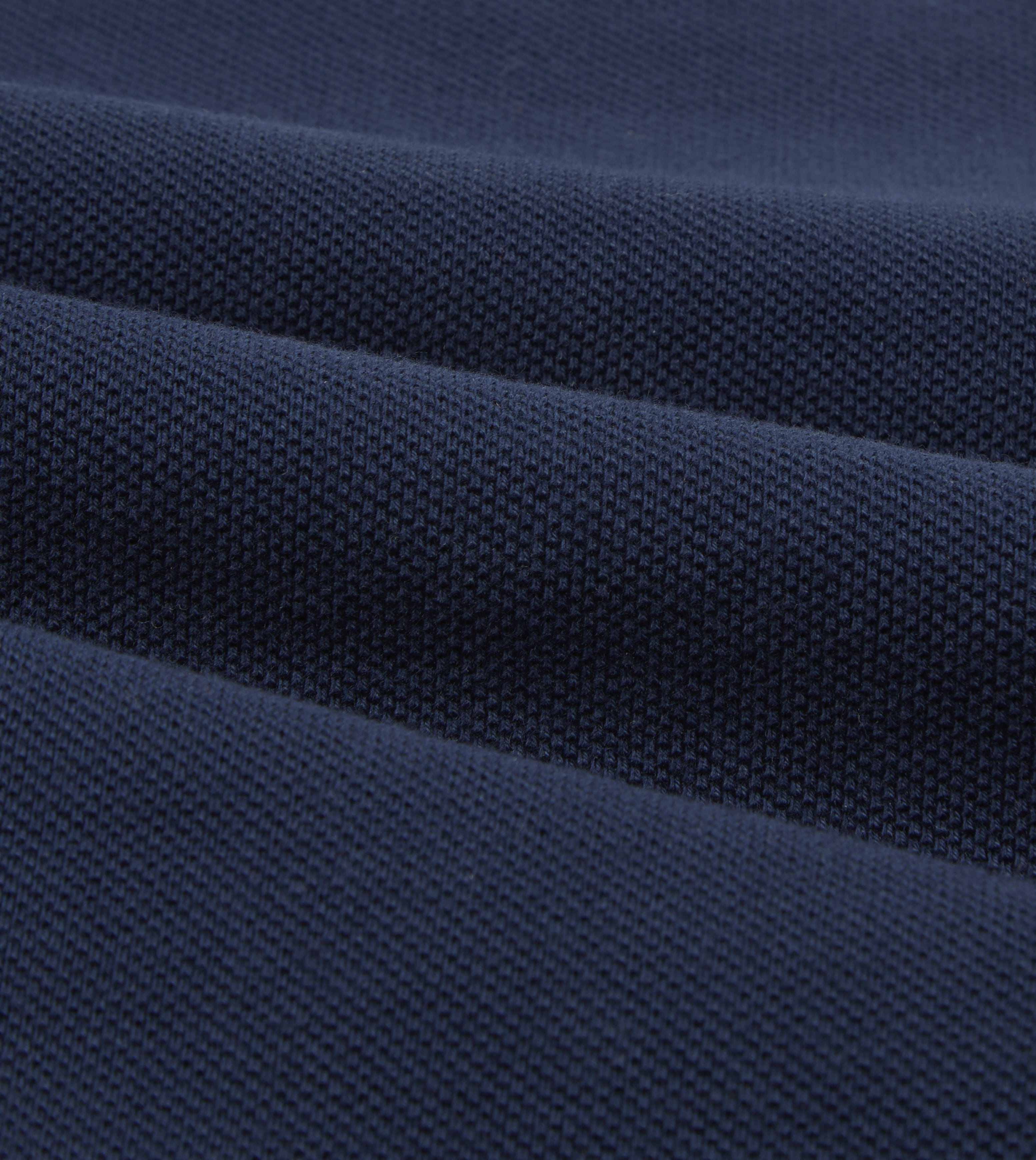 Light Navy Pique Cotton Long-Sleeve Polo Shirt