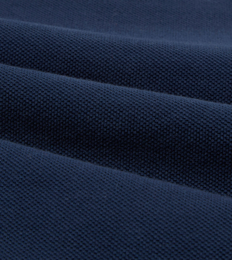 Light Navy Pique Cotton Long-Sleeve Polo Shirt