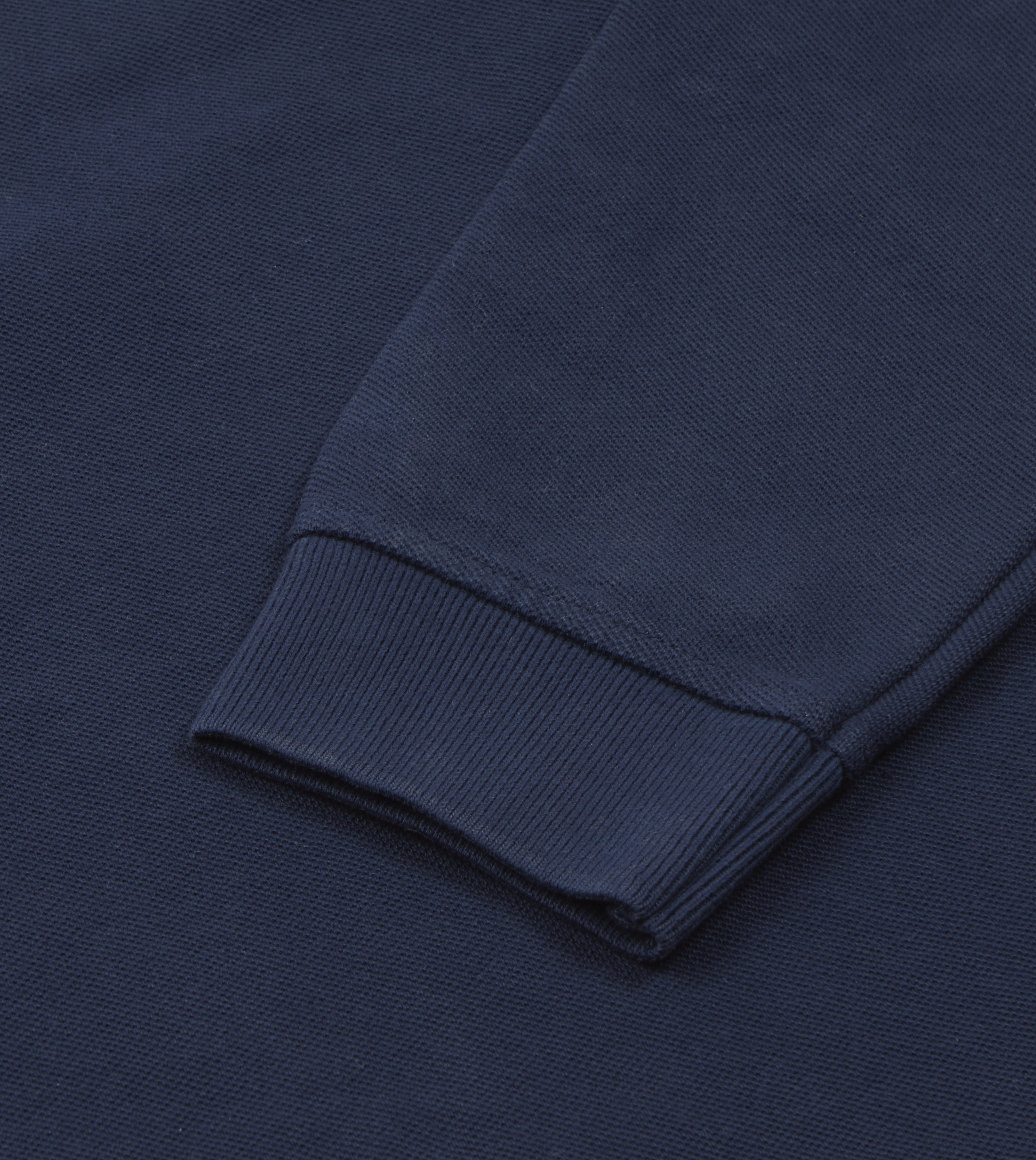 Light Navy Pique Cotton Long-Sleeve Polo Shirt