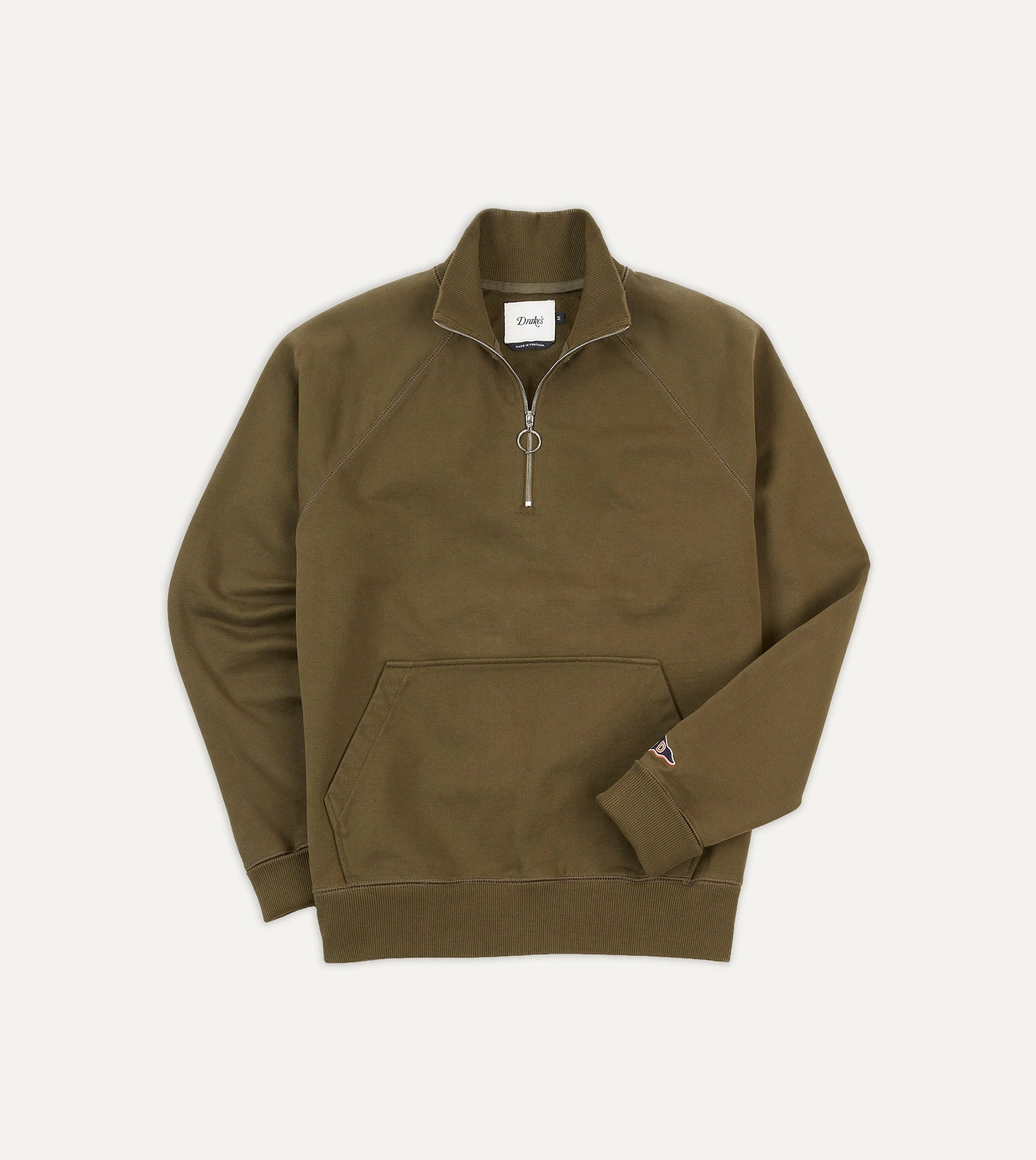Khaki Green Cotton Quarter Zip Sweatshirt