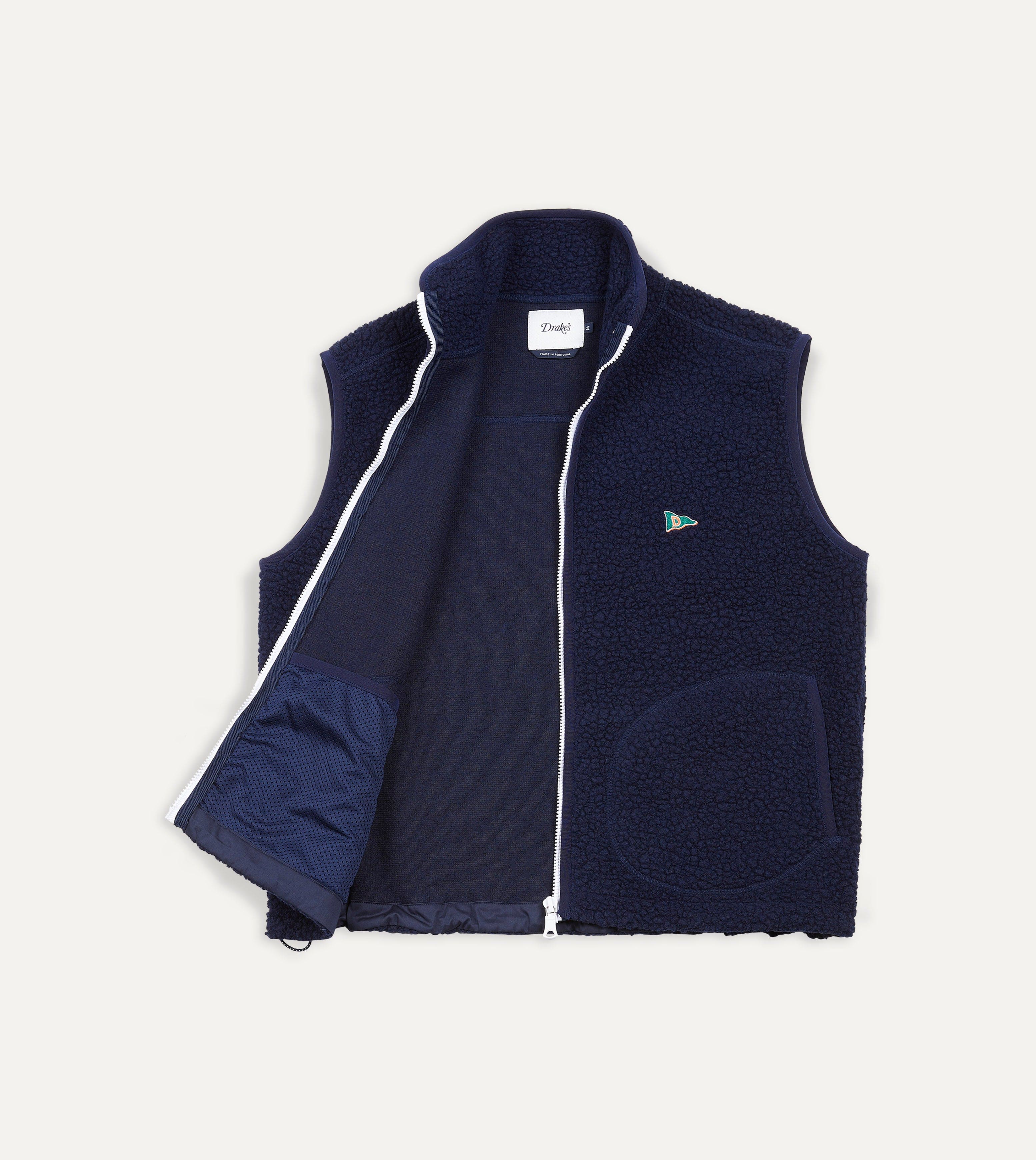 Drake's ネイビー ウール ベスト 36 Navy Boucle Wool Zip Fleece Vest – Drakes
