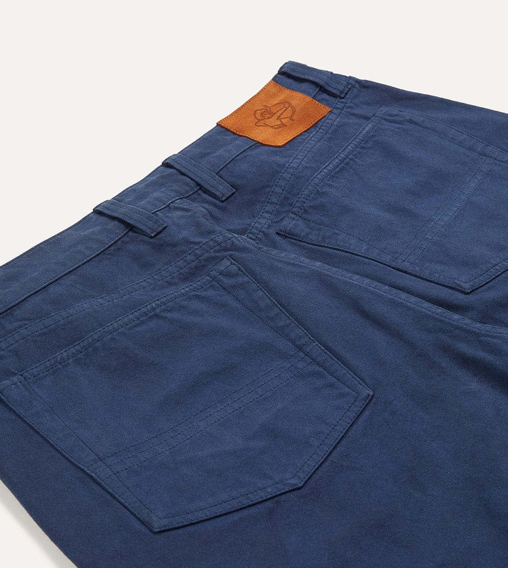 Navy Lightweight Cotton Canvas Five-Pocket Jeans