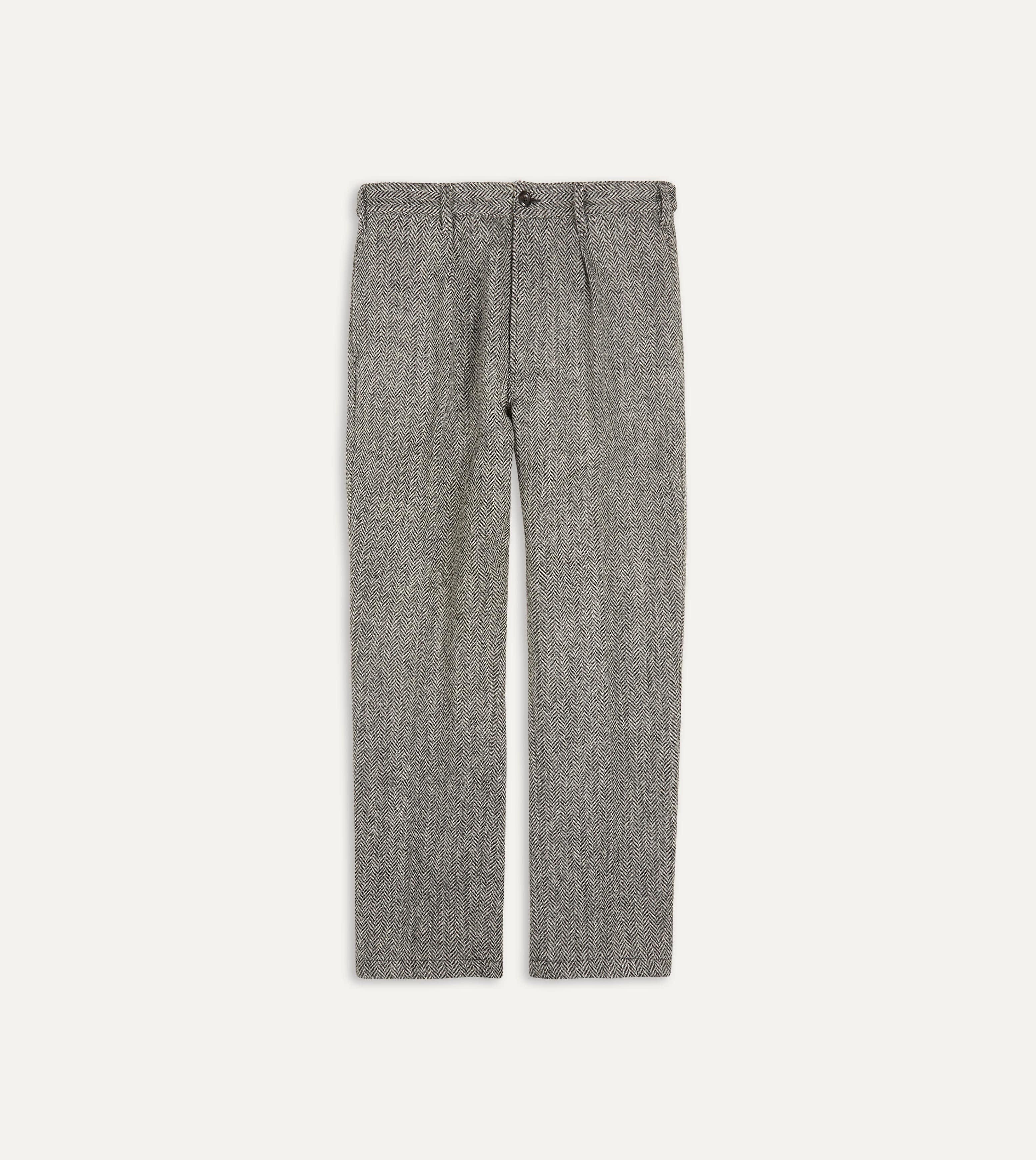 Grey Herringbone Harris Tweed One Pleat Games Trousers