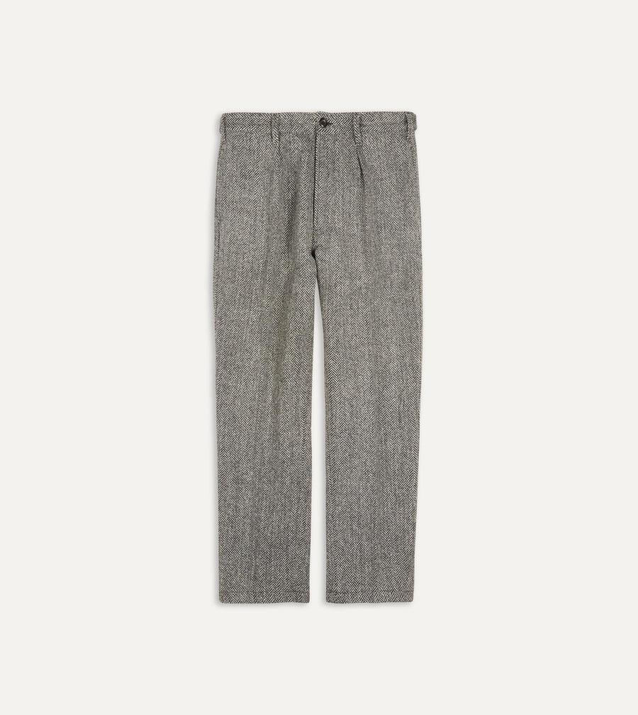 Grey Herringbone Harris Tweed One Pleat Games Trousers