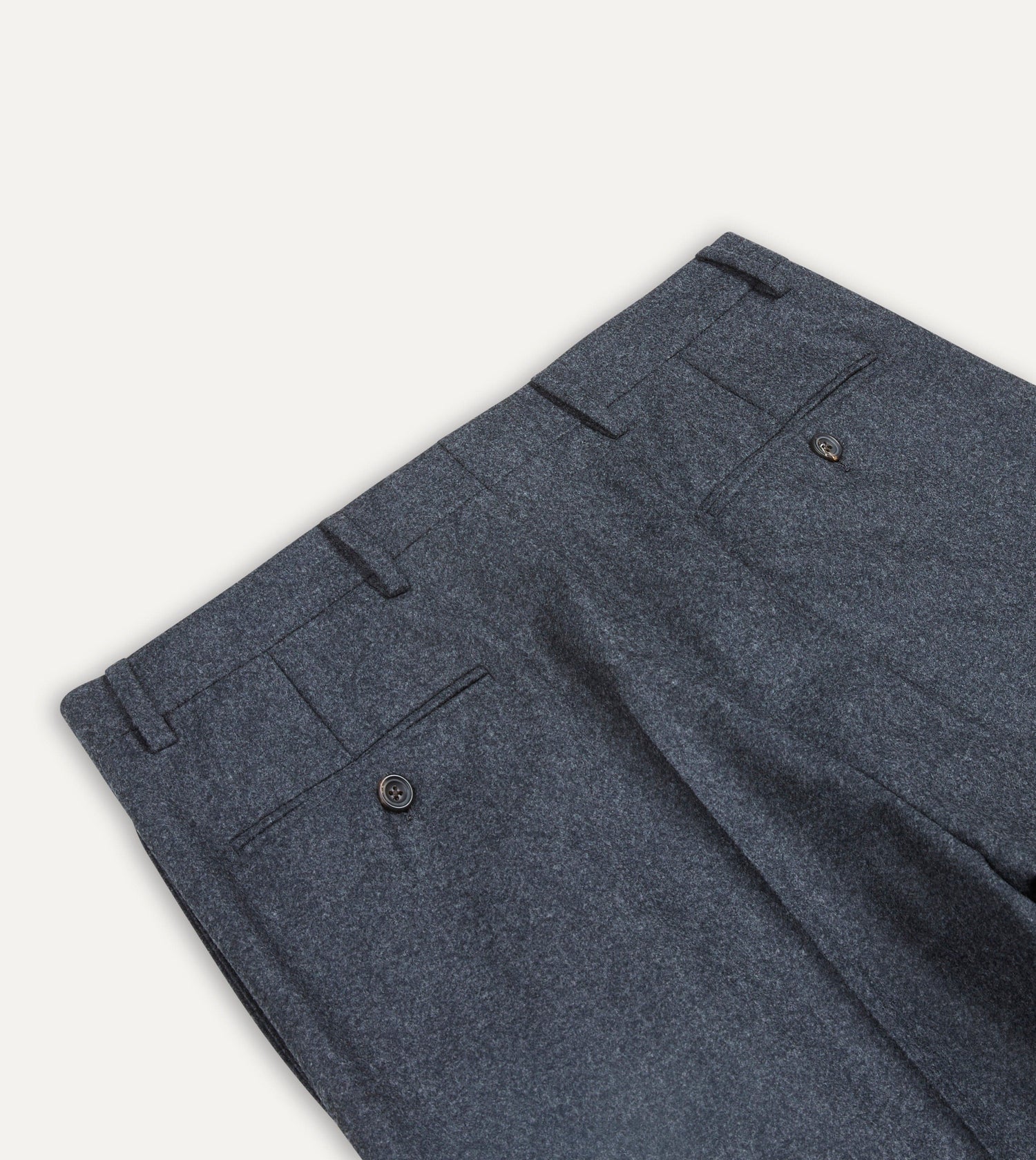 Grey Wool Flannel Flat Front Trouser