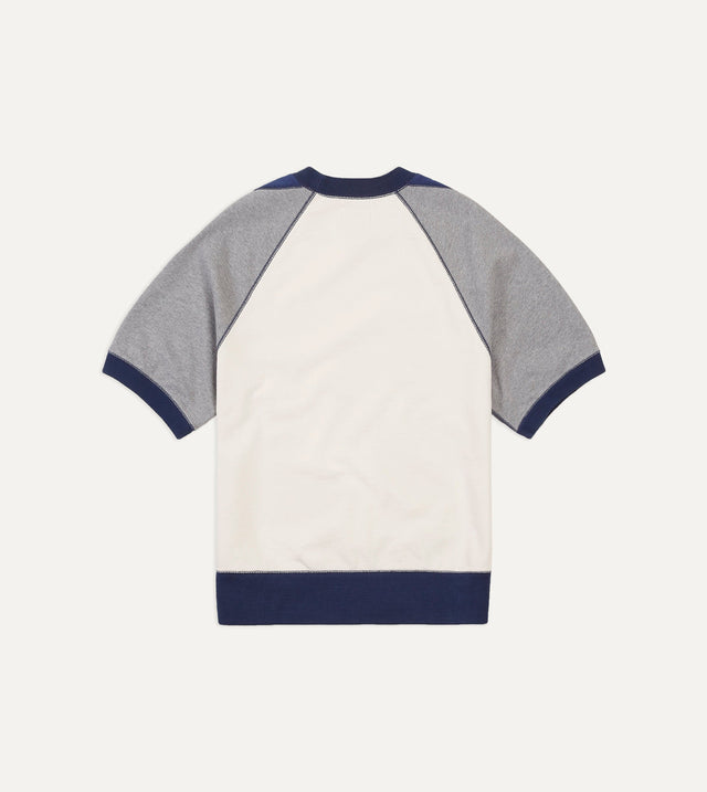 Ecru and Grey Short Sleeve Crew Neck Cotton Sweatshirt – Drakes